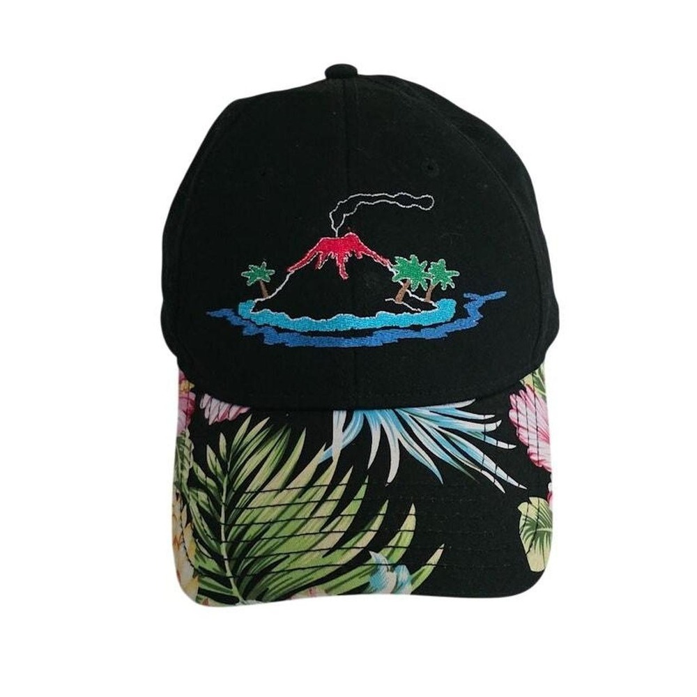 Otto Cap Hawaiian Tropical Floral Volcano Black Adjustable Cap Hat One Size